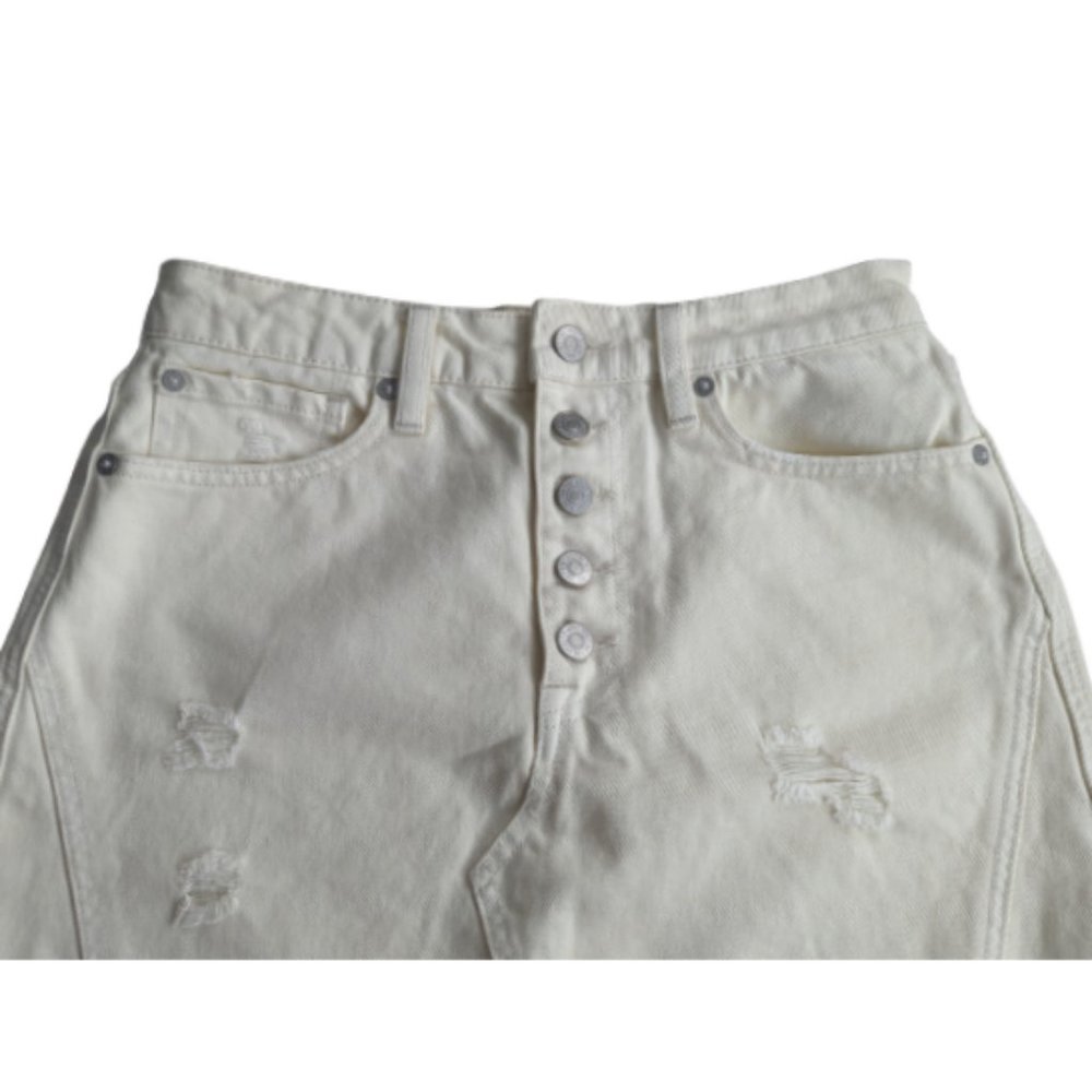 Free People We the Free Distressed Denim A-Line Mini Skirt 27 - Picture 3 of 7